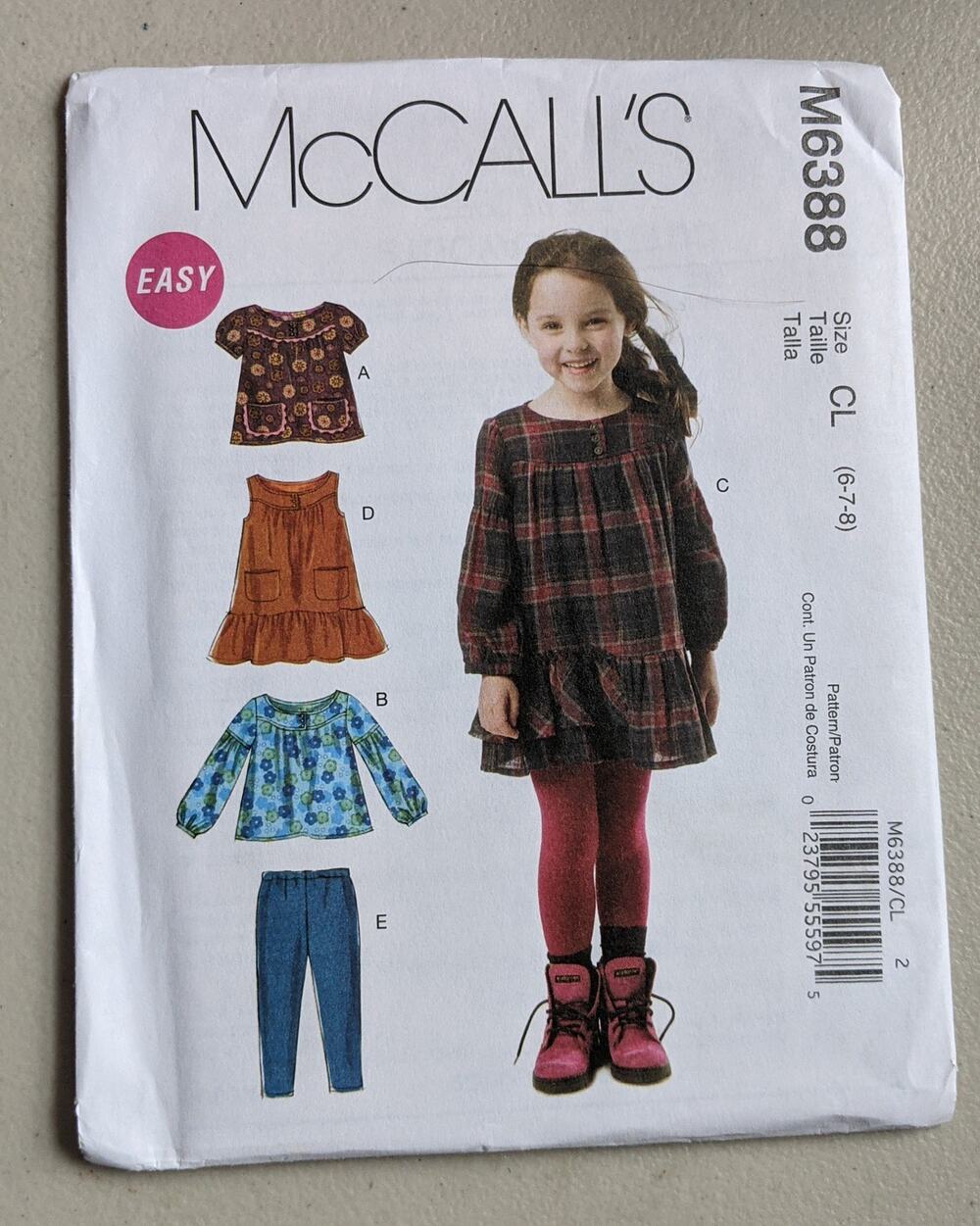 UNCUT McCall's Pattern 6388 Girls' Size 6-8